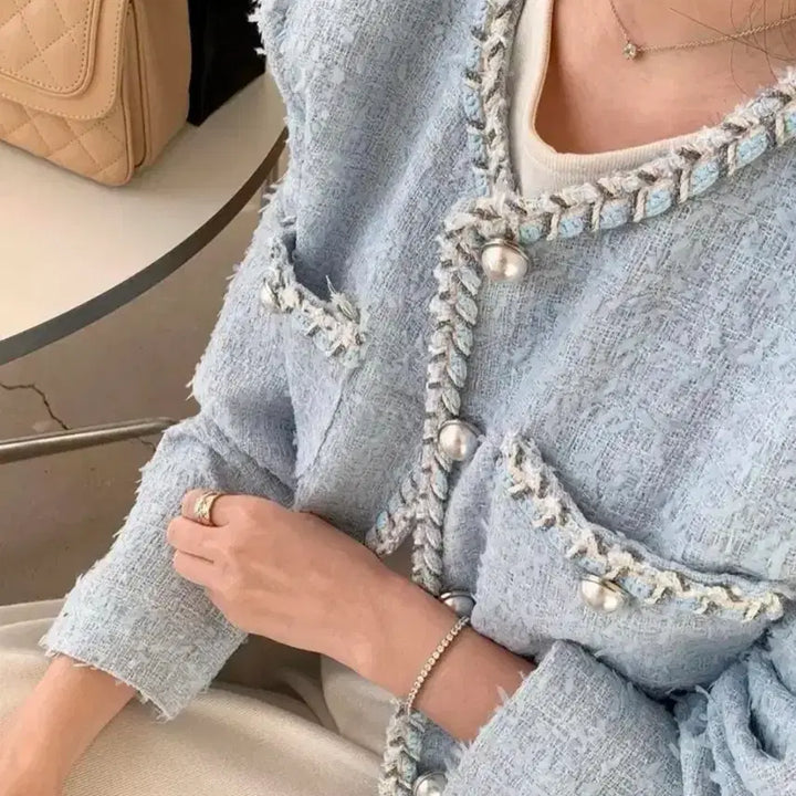 [BUNJANG] Vicinni Light Blue Tweed Jacket / 바이씨니 소라색 연하늘 트위드자켓