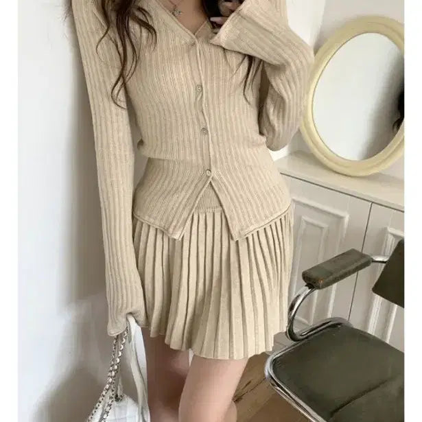 [BUNJANG] Ribbed Knit Two-Piece Set / 데이트룩 골지니트 투피스세트