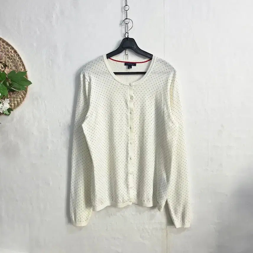 [BUNJANG] Tommy Hilfiger Dot Pattern White Cardigan / 타미힐피거 화이트 도트 가디건 L