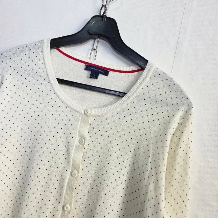 [BUNJANG] Tommy Hilfiger Dot Pattern White Cardigan / 타미힐피거 화이트 도트 가디건 L