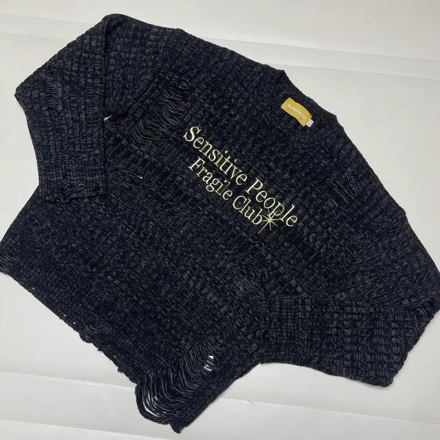 [BUNJANG] MAINBOOTH Fragile Club Damage Sweater M Black / 메인부스(MAINBOOTH) Fragile Club Damage Swea