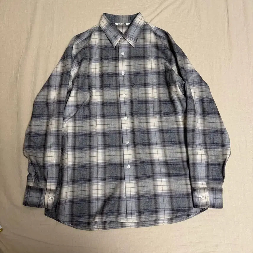 [BUNJANG] Auralee Super Light Wool Check Shirt Grey Check Size 4 / [4]오라리 슈퍼 라이트 울 체크 셔츠 그레이 체크