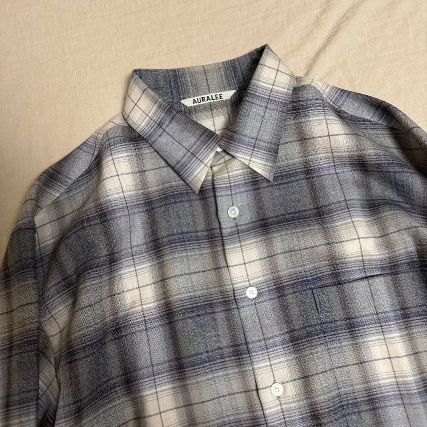 [BUNJANG] Auralee Super Light Wool Check Shirt Grey Check Size 4 / [4]오라리 슈퍼 라이트 울 체크 셔츠 그레이 체크