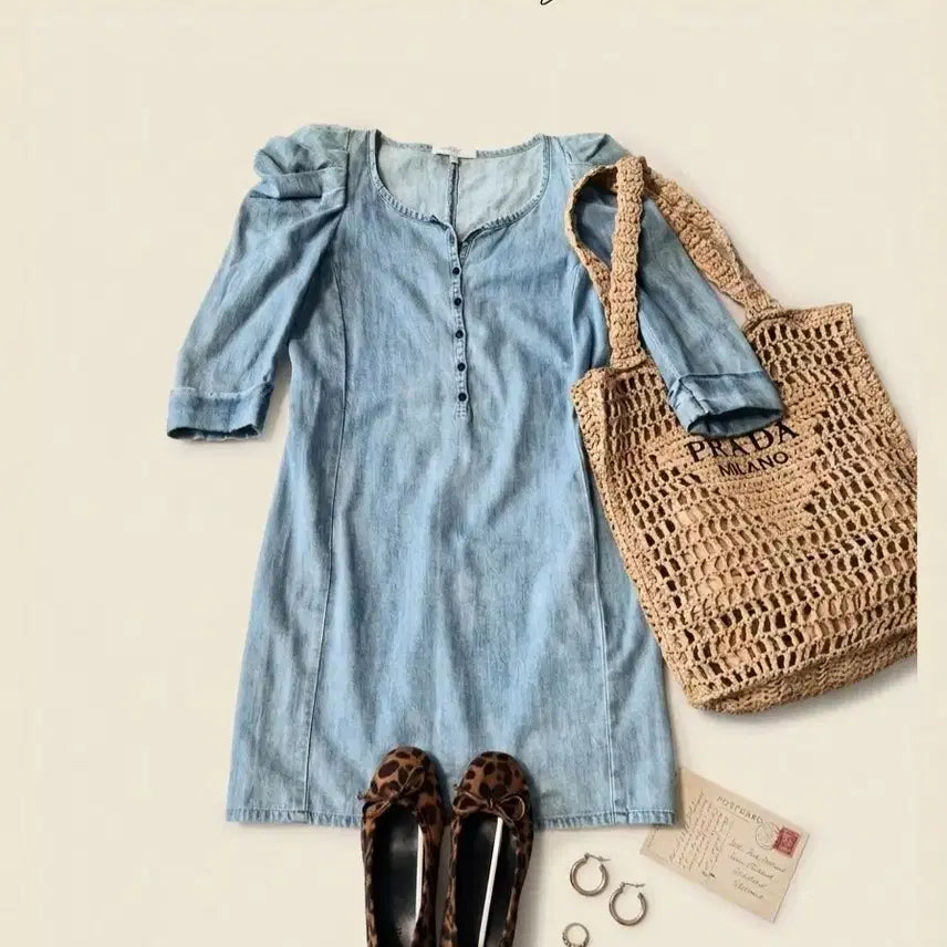[BUNJANG] Maje Puff Shoulder Denim Mini Dress / 마쥬(maje) 퍼프 숄더 데님 미니 원피스