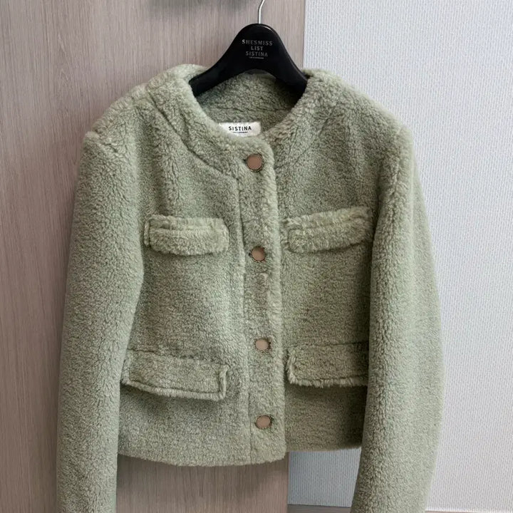 [BUNJANG] Sistina Boucle Fur Short Jacket Mint / 시스티나 부클 퍼 숏 자켓 민트