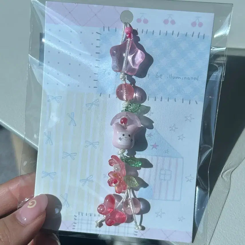 [BUNJANG] Pink Rabbit Beaded Keychain / 분홍토끼키링/비즈키링