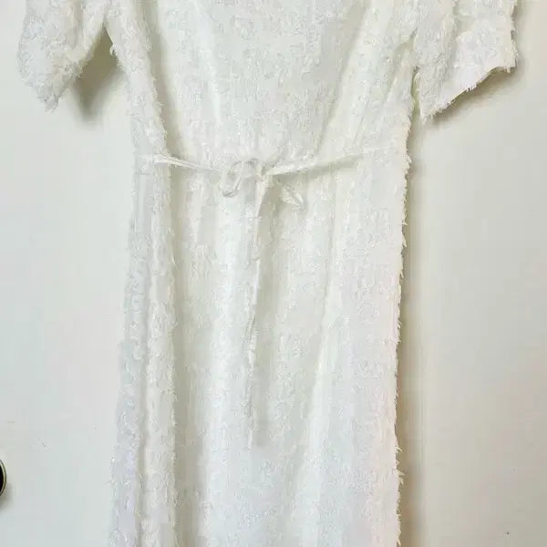 [BUNJANG] White Shirring Puff Sleeve Dress / 화이트 셔링 퍼프 원피스