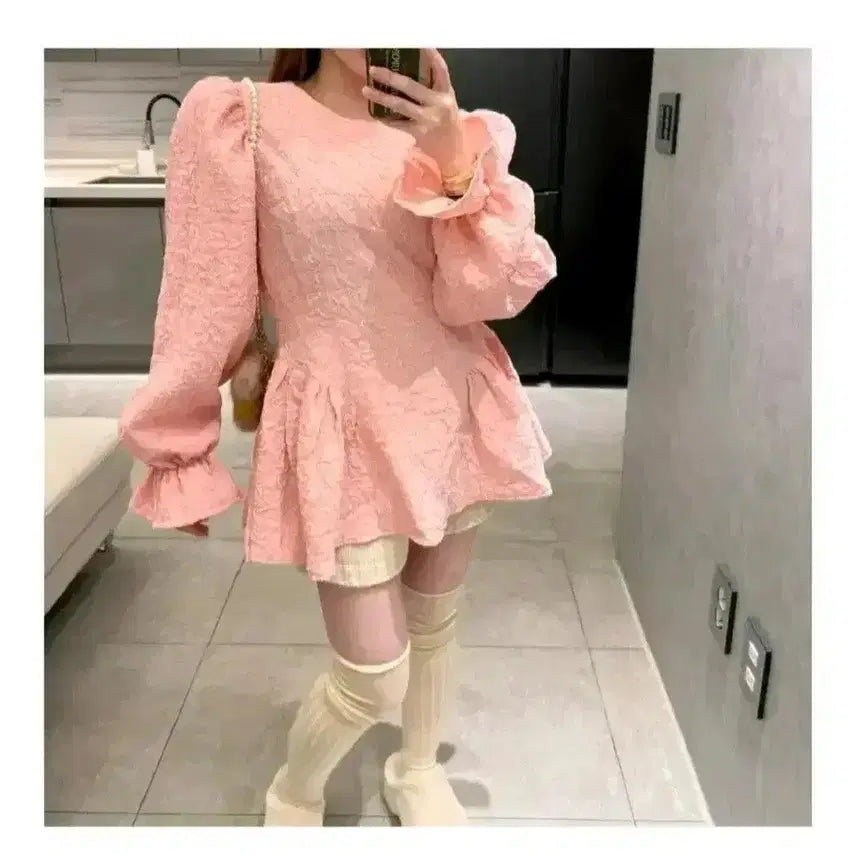 [BUNJANG] Nanasoo Cecile Wrinkle Blouse - Ivory, Free Size / 나나수 링클 세실 블라우스 - 아이보리,프리