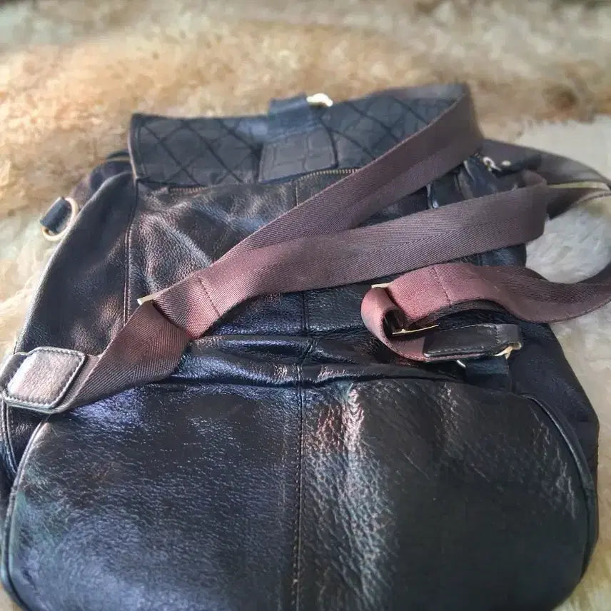 [BUNJANG] Leather Quilted Backpack - Black / 가죽 퀼팅 백팩 블랙 두가지 개당