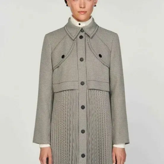 [BUNJANG] Sandro Check Pleated Long Coat / Sandro로 체크 플리츠 롱 코트
