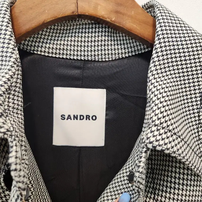 [BUNJANG] Sandro Check Pleated Long Coat / Sandro로 체크 플리츠 롱 코트