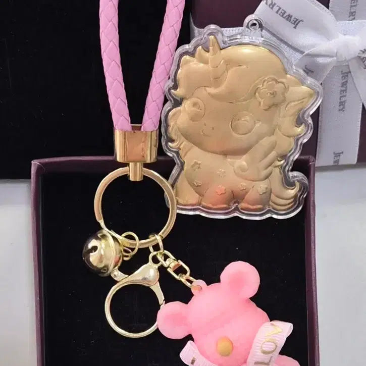 [SOLD OUT] 여아 유니콘 키링 &amp; 키홀더 세트   새상품 순금 함량 0.2mg