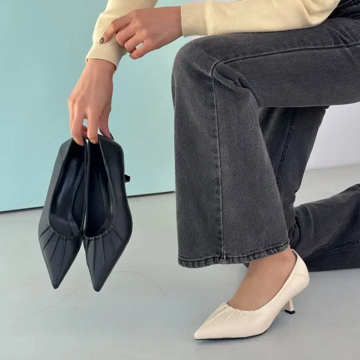 [BUNJANG] Ruching Detail Pointed Toe Heels / 주름힐
