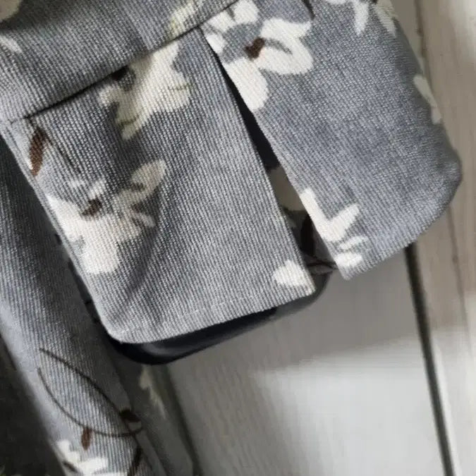[BUNJANG] Flower Long Ribbed Dress Gray / 플라워 롱 골지 원피스 회색 꽃무늬