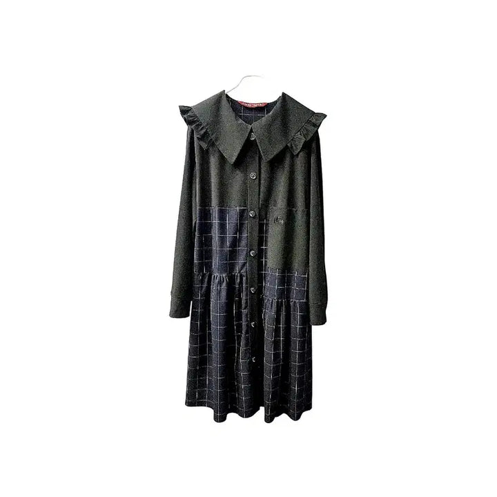 [BUNJANG] Lucky Marche Ruffle Collar Checkered Dress / 럭키마르쉐 러플카라 체크 배색 원피스