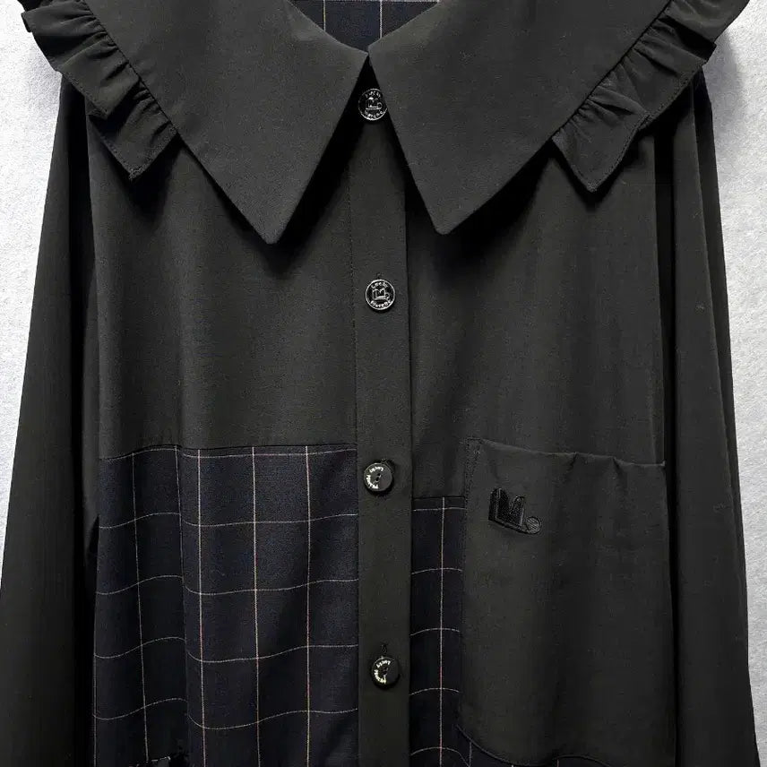 [BUNJANG] Lucky Marche Ruffle Collar Checkered Dress / 럭키마르쉐 러플카라 체크 배색 원피스