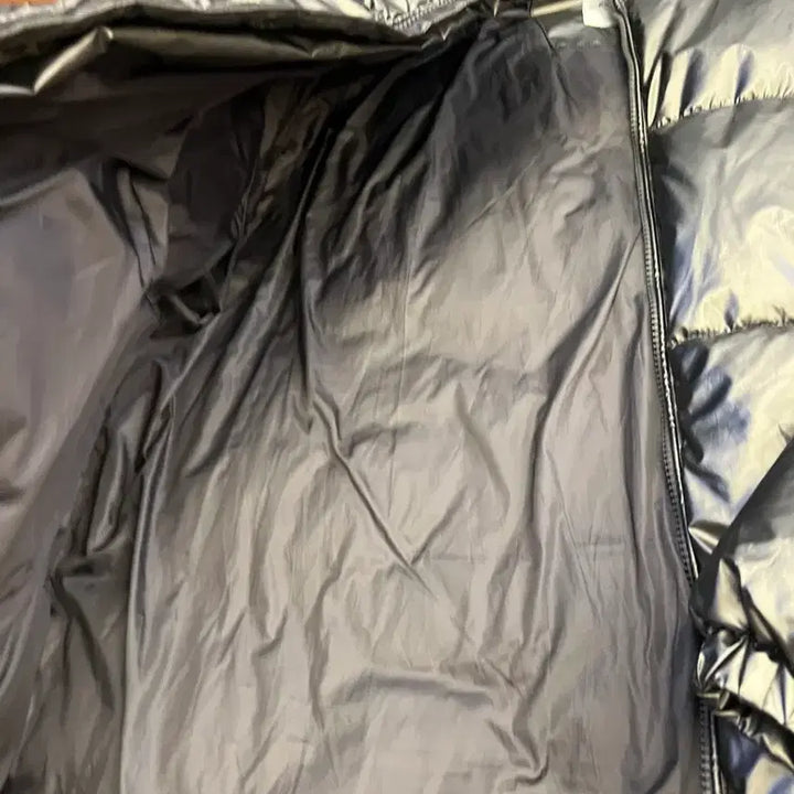 [BUNJANG] Black Shiny Short Padded Jacket / 블랙 광택 숏패딩 점퍼 라이더 바이크