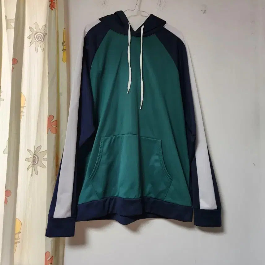 [BUNJANG] Oversized Color Block Hoodie / 빅사이즈 배색 후드티 그린/네이비/화이트