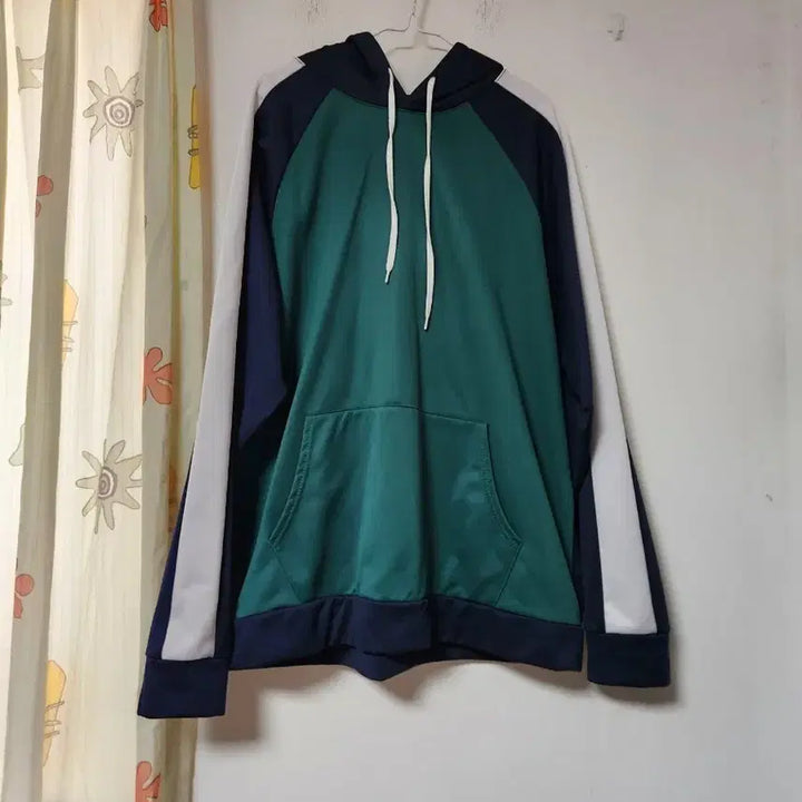 [BUNJANG] Oversized Color Block Hoodie / 빅사이즈 배색 후드티 그린/네이비/화이트