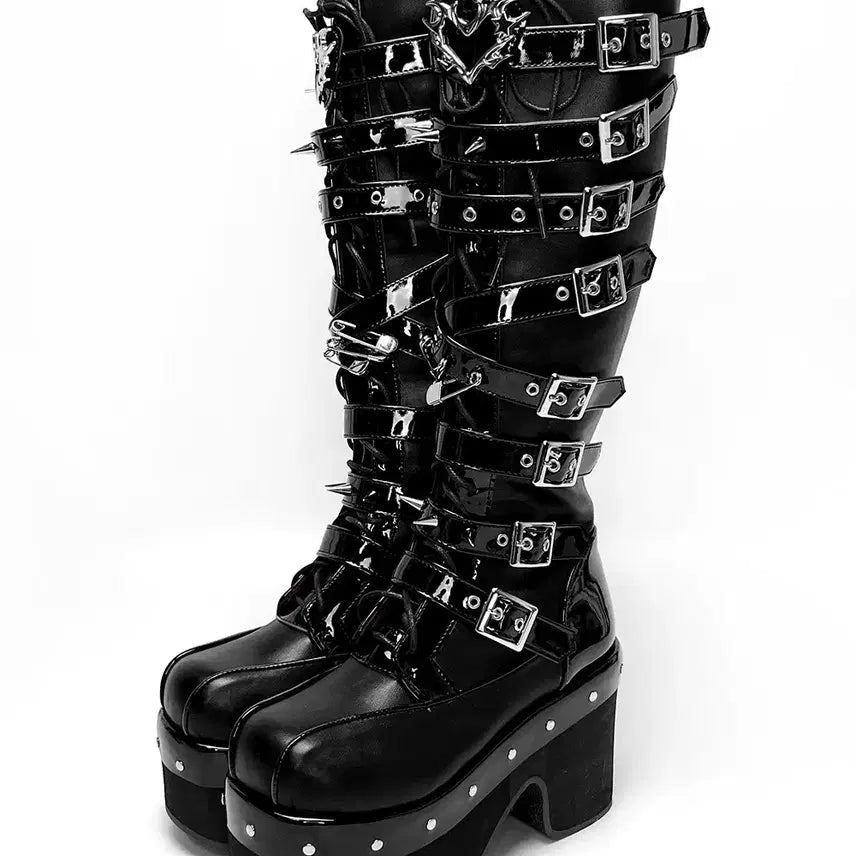 [BUNJANG] Subculture Revenge Spike Platform Long Boots / 전학생 서브컬쳐 복수 가시 펑크 플랫폼 통굽 롱 부츠