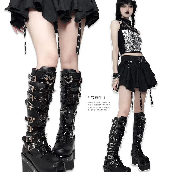[BUNJANG] Subculture Revenge Spike Platform Long Boots / 전학생 서브컬쳐 복수 가시 펑크 플랫폼 통굽 롱 부츠