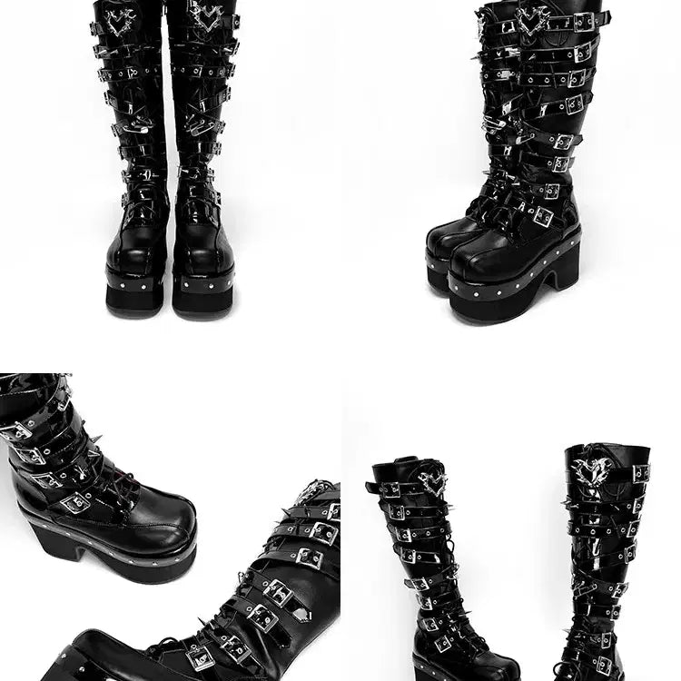 [BUNJANG] Subculture Revenge Spike Platform Long Boots / 전학생 서브컬쳐 복수 가시 펑크 플랫폼 통굽 롱 부츠