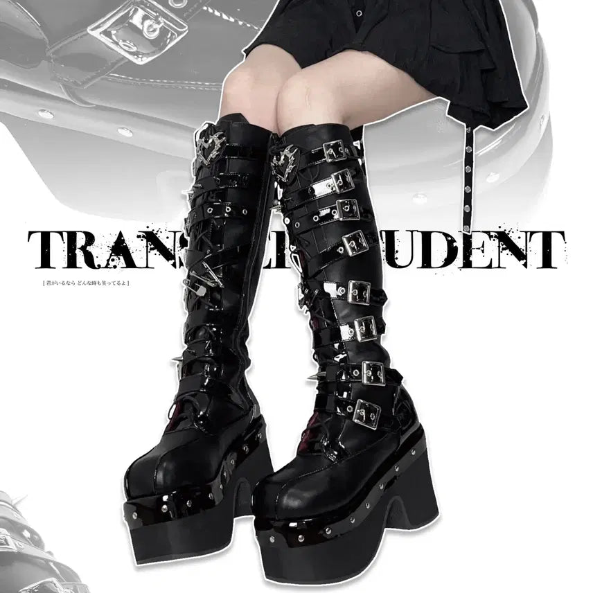 [BUNJANG] Subculture Revenge Spike Platform Long Boots / 전학생 서브컬쳐 복수 가시 펑크 플랫폼 통굽 롱 부츠