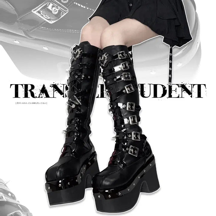 [BUNJANG] Subculture Revenge Spike Platform Long Boots / 전학생 서브컬쳐 복수 가시 펑크 플랫폼 통굽 롱 부츠