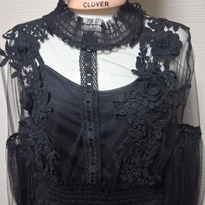 [BUNJANG] Black Lace See-Through Mini Dress Size 66 / 블랙 레이스 시스루 원피스66