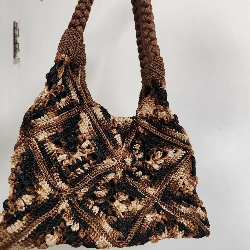 [BUNJANG] Handmade Knitted Brown Tote Bag / 핸드메이드 뜨개 가방 브라운 토트백
