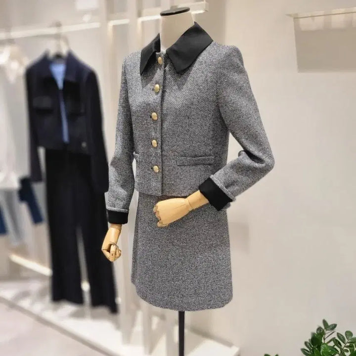 [BUNJANG] It MICHAA Wave Collar Jacket and Skirt Set / 잇미샤 웨이브카라 자켓+스커트 셋업