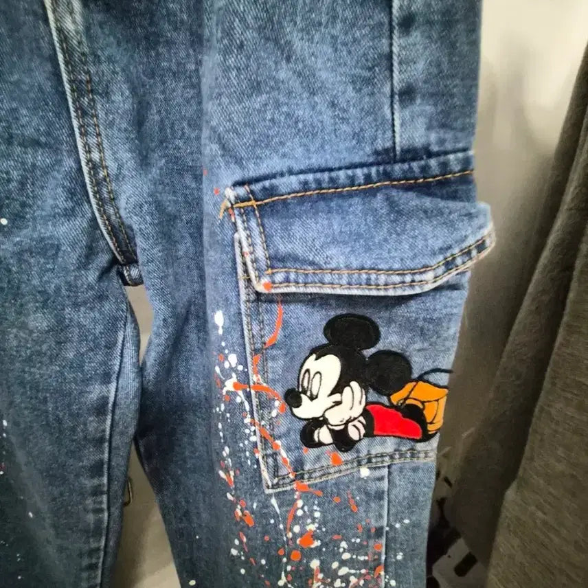[BUNJANG] Disney Mickey Denim Jacket &amp; Cargo Denim / 디즈니 미키데님야상. 미키 카고데님