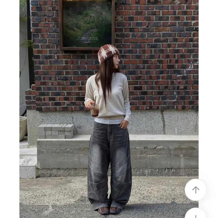 [BUNJANG] 리벳 그레이 데님 와이드 팬츠 m / 리벳 그레이 데님 와이드 팬츠 m
