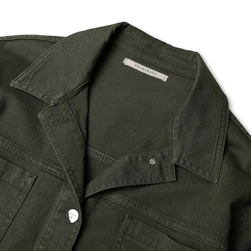 [BUNJANG] Tramarossa Olive Green Denim Belted Jacket / 트라마로사 [Tramarossa] 올리브 그린 데님 이태리 벨티드 자켓