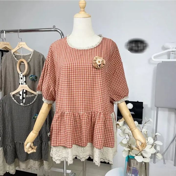 [BUNJANG] Check Lace Blouse / 체크 레이스 블라우스