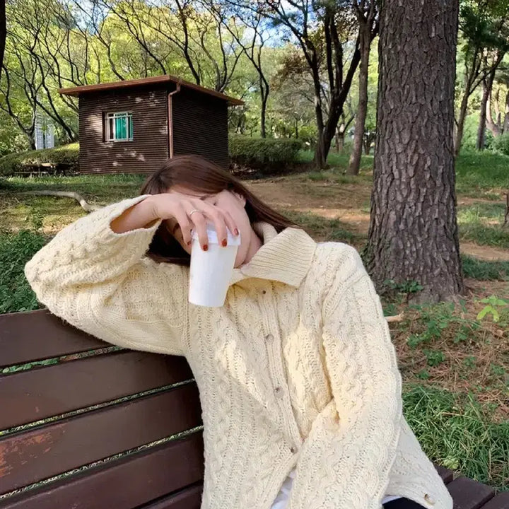 [BUNJANG] OneLog High Neck Button Cardigan / [새상품]원로그 하이넥 버튼 가디건