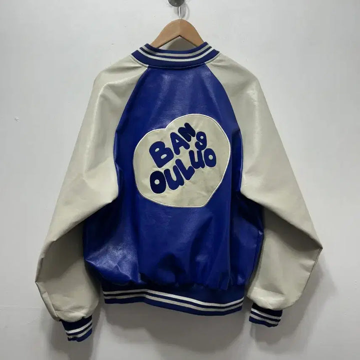 [BUNJANG] SHINE Blue Leather Stadium Jacket XL / SHINE 블루 레더 스타디움 자켓 바시티 자켓 XL