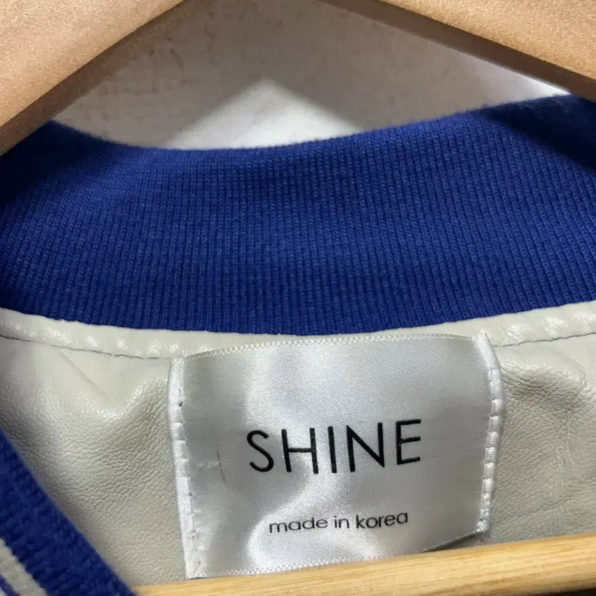 [BUNJANG] SHINE Blue Leather Stadium Jacket XL / SHINE 블루 레더 스타디움 자켓 바시티 자켓 XL
