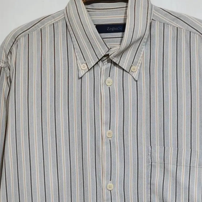 [BUNJANG] Zegna Striped Shirt / (XL) 제냐 남방 스트라이프 셔츠 포켓 이태리판