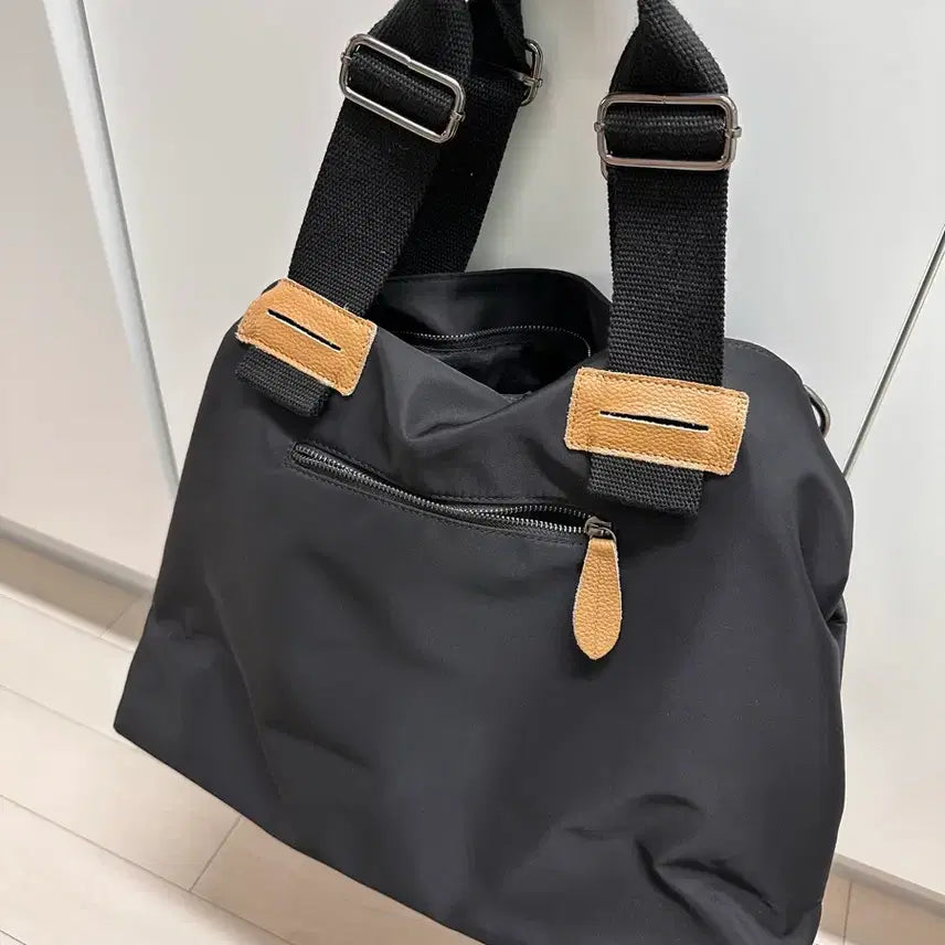 [BUNJANG] Leather/Nylon Mixed Material Crossbody Boston Bag / 가죽/나일론 크로스백 보스턴백