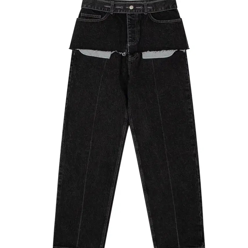 [BUNJANG] Porta Double Layer Belted Denim Dark Grey (M) / 포르타 더블 레이어 벨트 데님 M