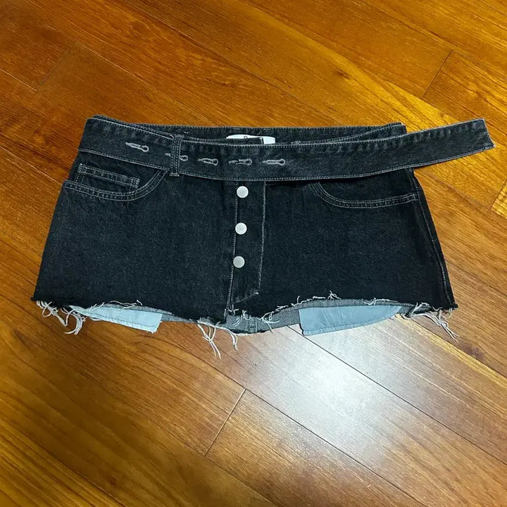 [BUNJANG] Porta Double Layer Belted Denim Dark Grey (M) / 포르타 더블 레이어 벨트 데님 M