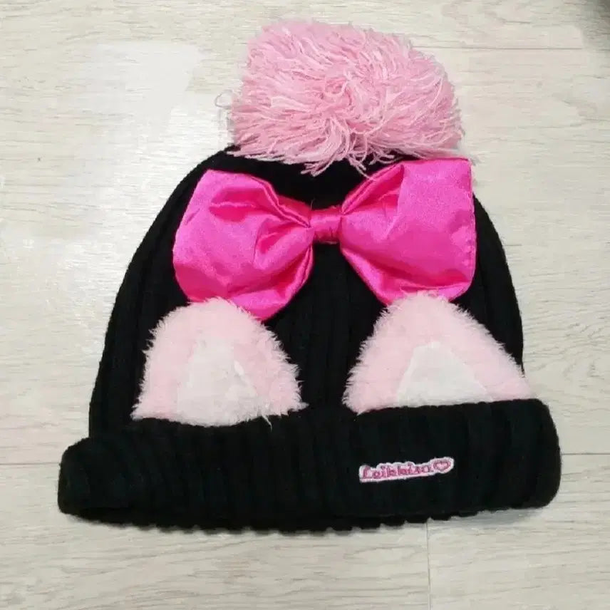 [BUNJANG] Vintage Cat Ear Beanie with Ribbon / 빈티지 고양이귀 비니모자 리본 털모자