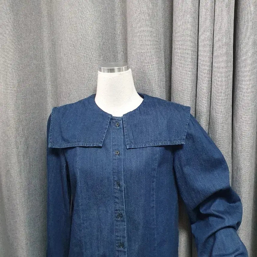 [BUNJANG] M Blue Denim Sailor Collar Blouse / M진청 카라 세라 청블라우스