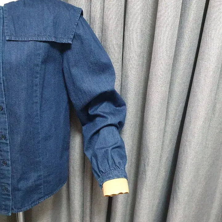 [BUNJANG] M Blue Denim Sailor Collar Blouse / M진청 카라 세라 청블라우스