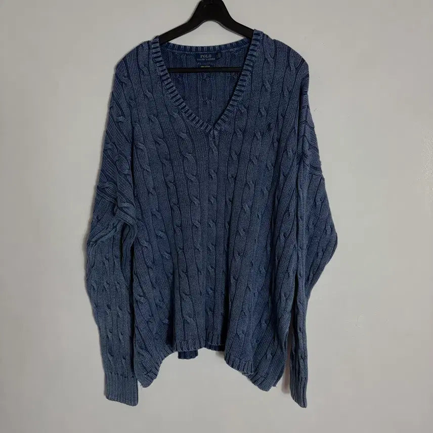 [SOLD OUT] 폴로랄프로렌 블루 브이넥 케이블 니트(XL)