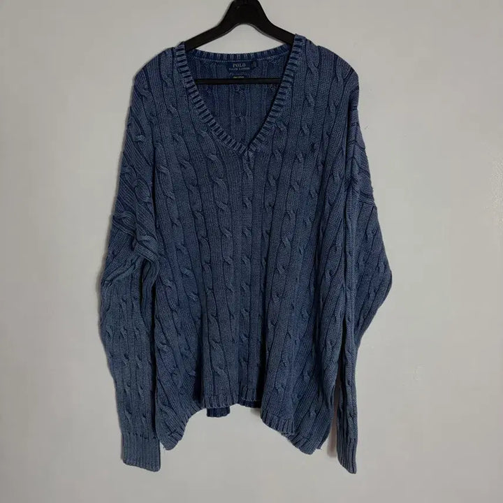 [SOLD OUT] 폴로랄프로렌 블루 브이넥 케이블 니트(XL)