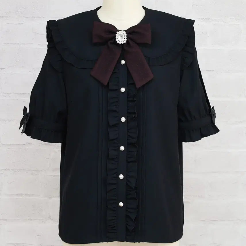 [BUNJANG] Amavel Dot Tulle Short Sleeve Blouse / Amavel 아마벨 도트 튤 반팔 블라우스