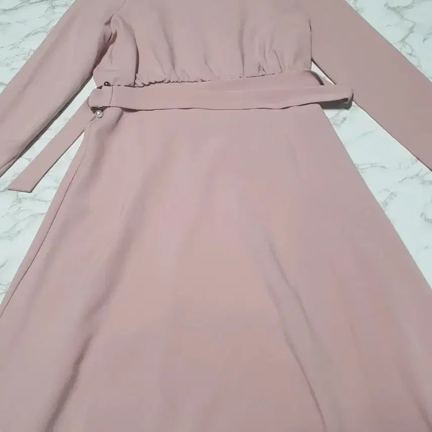 [BUNJANG] Pink Belted A-Line Long Dress / 핑크 벨트 A라인 롱 원피스