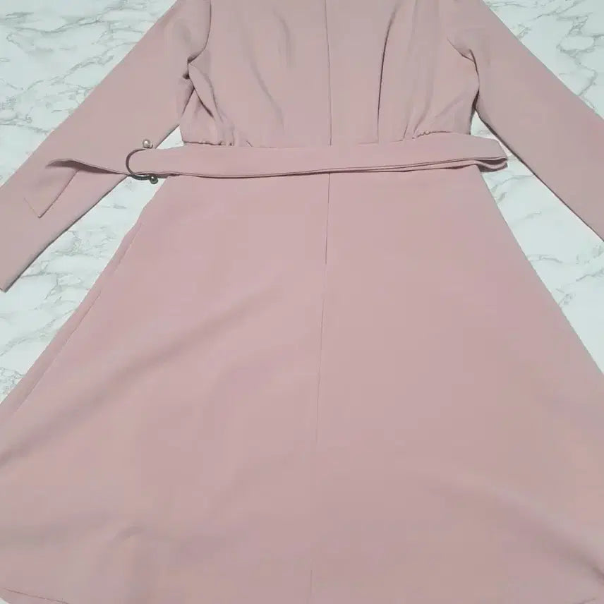 [BUNJANG] Pink Belted A-Line Long Dress / 핑크 벨트 A라인 롱 원피스